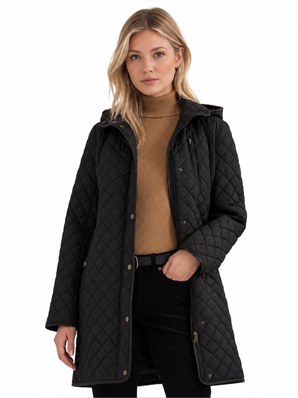 NWT Ralph Lauren Women's Quilted Hooded Puffer Coat in Black
